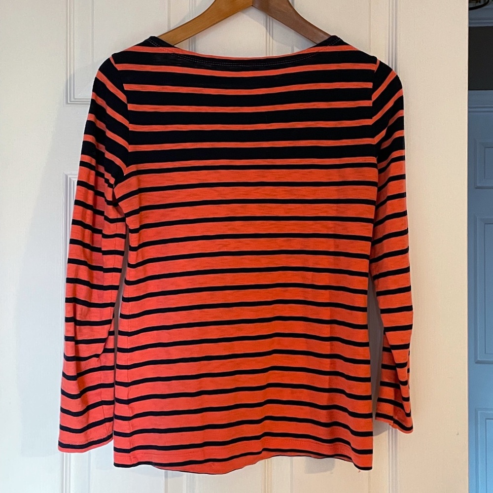 J. Crew Navy/Neon Coral Long-sleeve Painter Tee